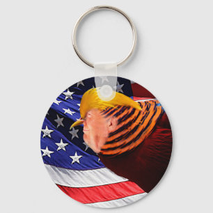 Golden Trump Bird USA Flag Button Keychain