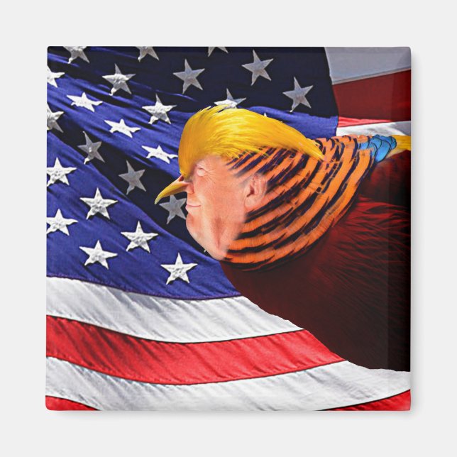 Golden Trump Bird USA Flag Square Magnet (Front)