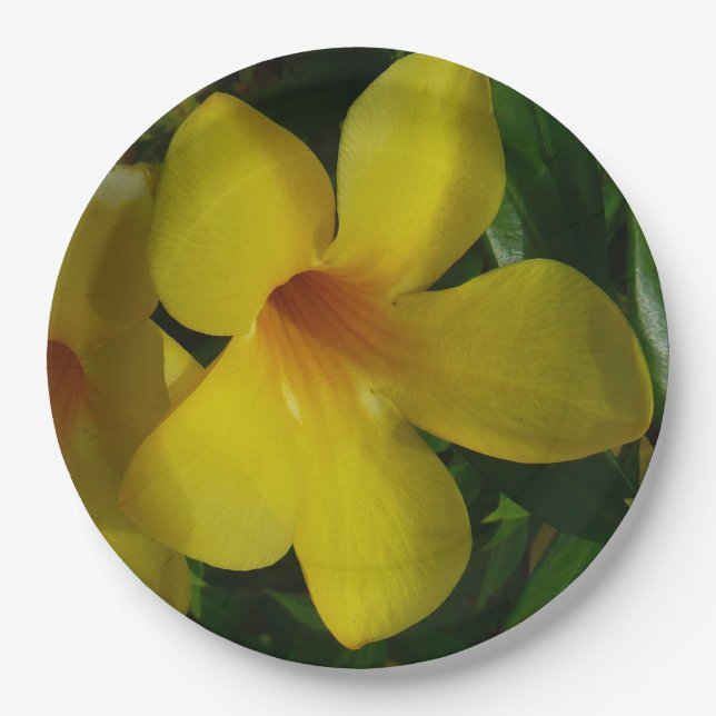Golden Trumpet Flowers II Tropical Paper Plate (Front)