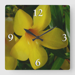 Golden Trumpet Flowers II Tropical Square Wall Clock
