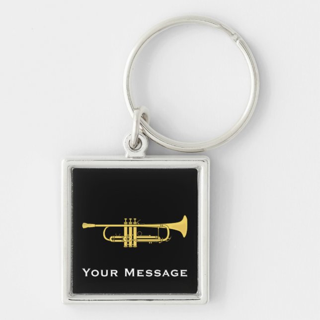 Golden Trumpet Music Theme Zip Pull Key Ring (Front)