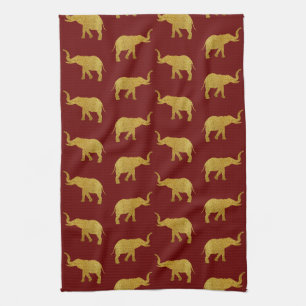 Golden Trumpeting Elephants Tea Towel