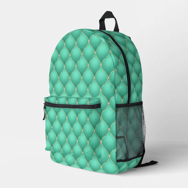 Golden Tufted Teal Blue Printed Backpack (Back Corner Right)