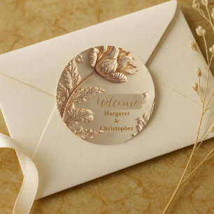 Golden Tulip Ornate Welcome Floral Motifs Wedding  Classic Round Sticker