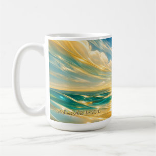 Golden Turquoise Ocean Waves Sunset Coffee Mug