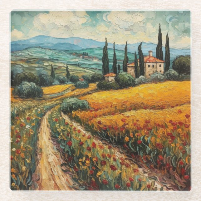 Golden Tuscany Dreams Glass Coaster (Front)