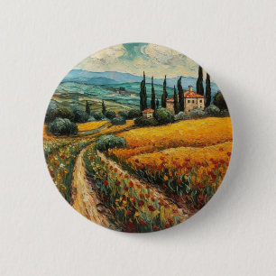 Golden Tuscany Wildflower Countryside Landscape 6 Cm Round Badge