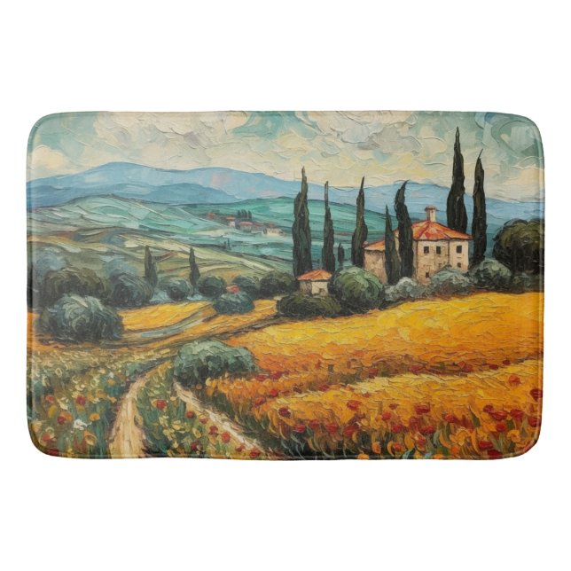 Golden Tuscany Wildflower Countryside Landscape Bath Mat (Front)