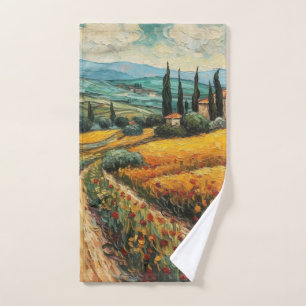 Golden Tuscany Wildflower Countryside Landscape Bath Towel Set