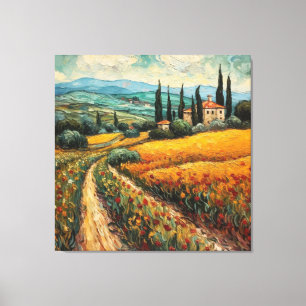 Golden Tuscany Wildflower Countryside Landscape Canvas Print