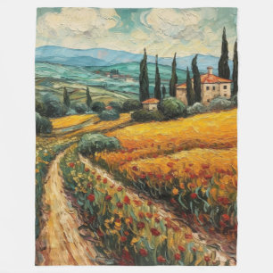 Golden Tuscany Wildflower Countryside Landscape Fleece Blanket
