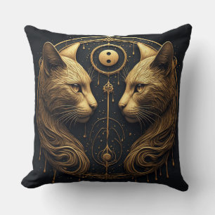 Golden Twin Cat Yin Yang Sculpture Cushion