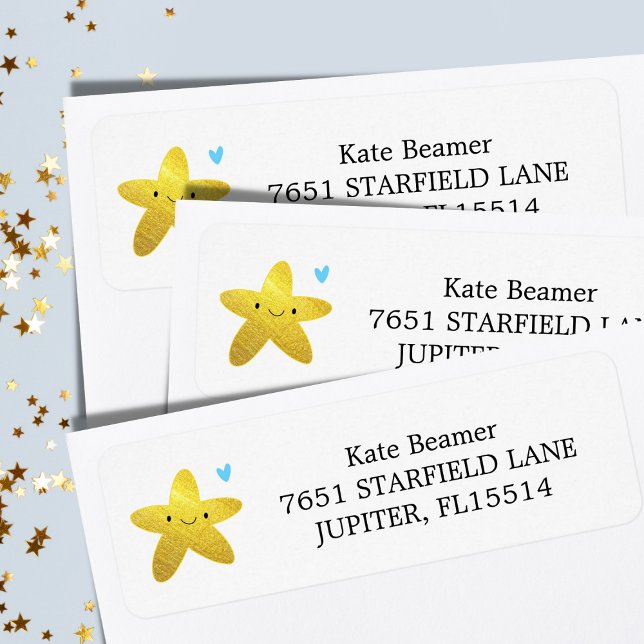 Golden Twinkle Star Return Address Label (Creator Uploaded)