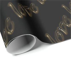 Golden Typography Gold Text Shiny Elegant Love Wrapping Paper