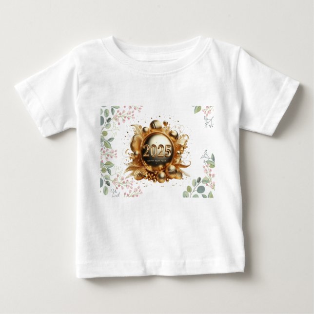 Golden typography happy new year 2025 baby T-Shirt (Front)