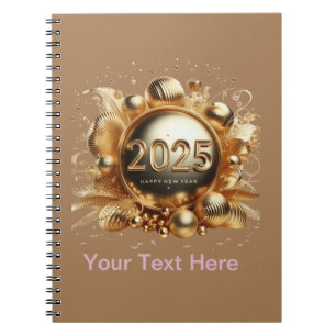 Golden typography happy new year 2025 notebook