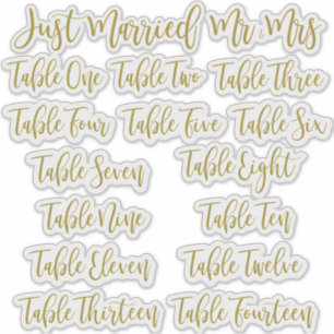 Golden Typography Just Married, Mr & Mrs and Table