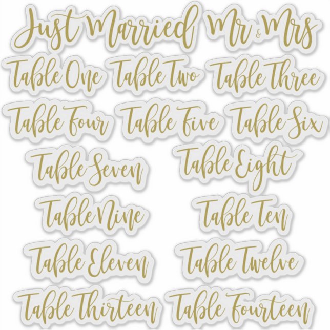 Golden Typography Just Married, Mr & Mrs and Table (Front)