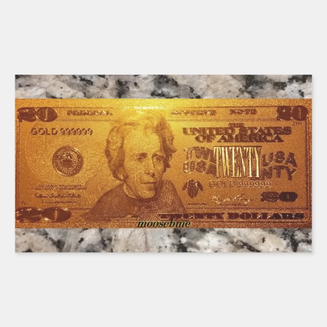 Golden U.S. Twenty Dollar Bill Front Rectangular Sticker (Front)