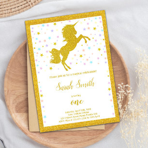 Golden Unicorn Birthday Invitations