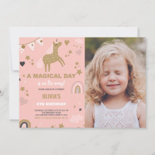 Golden Unicorn Birthday Invitations with photo