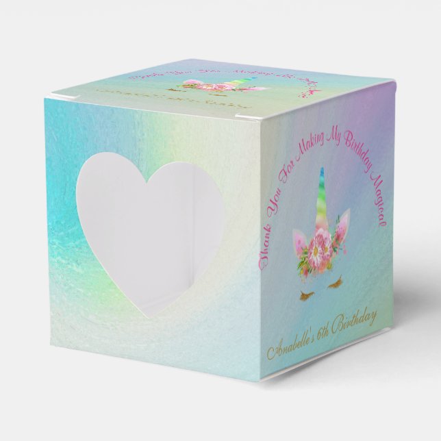 Golden Unicorn Rainbow Thank You Cupcake Box (Front Side)
