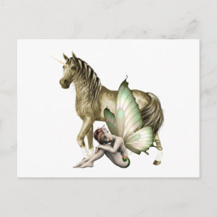 Golden Unicorn & Shy Fairy Postcard