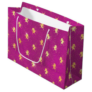 Golden Unicorn Sparkle Pattern on Magenta Large Gift Bag