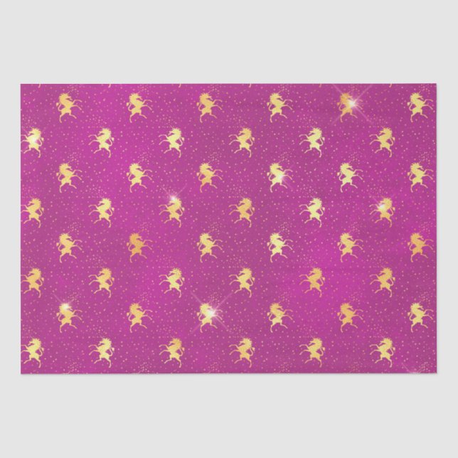 Golden Unicorn Sparkle Pattern on Magenta Tissue Paper (Front)