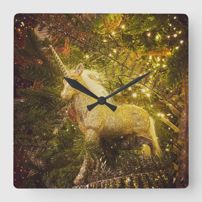 Golden Unicorn Square Wall Clock (Front)