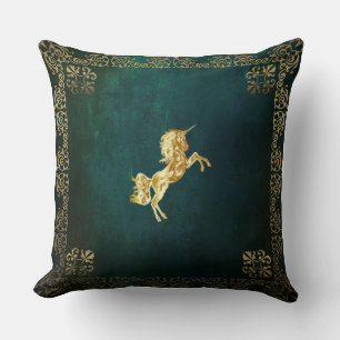 Golden Unicorn Stance Luxury Fantasy Decorative Cushion