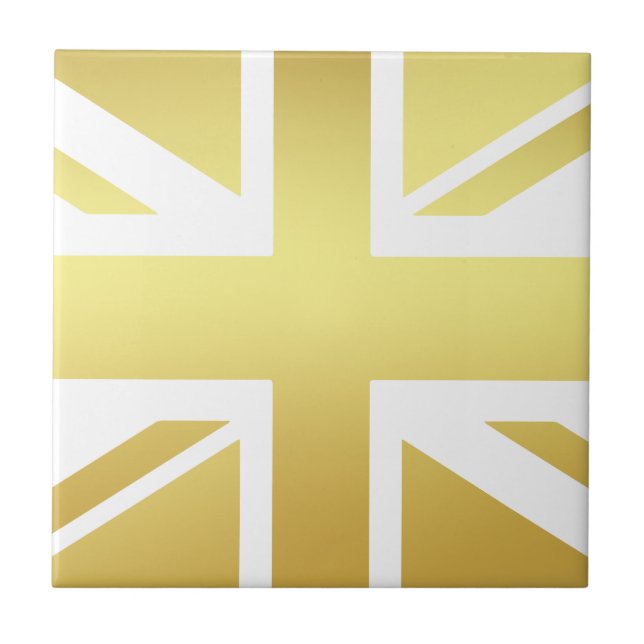 Golden Union Jack British Flag Ceramic Tile (Front)