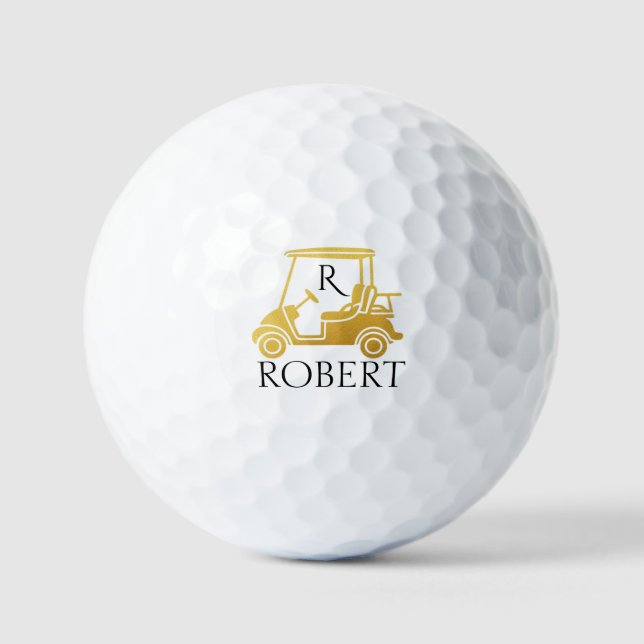 Golden Unique Custom Cart Monogram Name Golf Balls (Front)