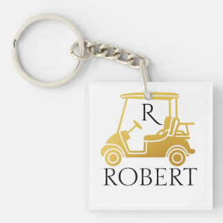 Golden Unique Custom Cart Monogram Name Key Ring