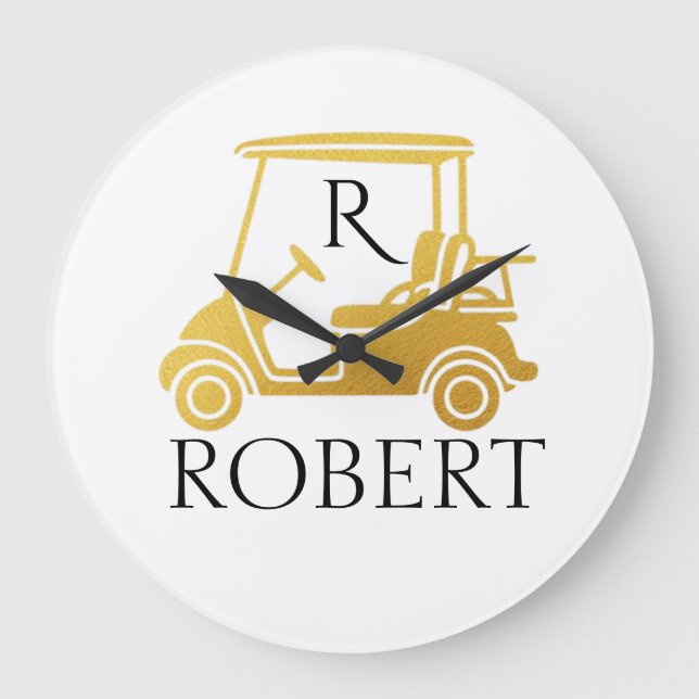 Golden Unique Custom Cart Monogram Name Large Clock (Front)