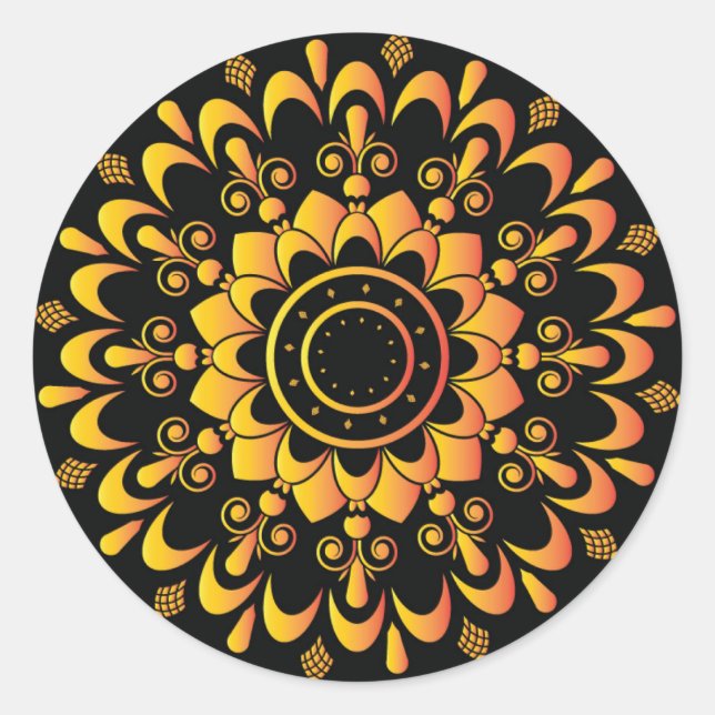 Golden Unique Mandala Design-95747 Classic Round Sticker (Front)