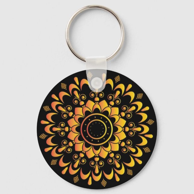 Golden Unique Mandala Design-95747 Key Ring (Front)