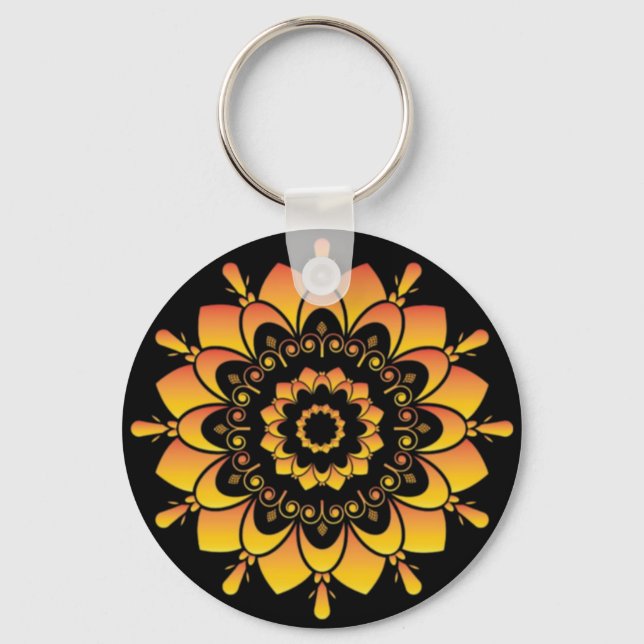 Golden Unique Mandala Design-95748 Key Ring (Front)