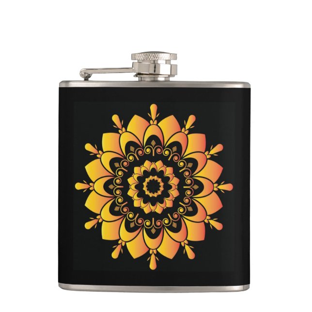 Golden Unique Mandala Design Hip Flask (Front)