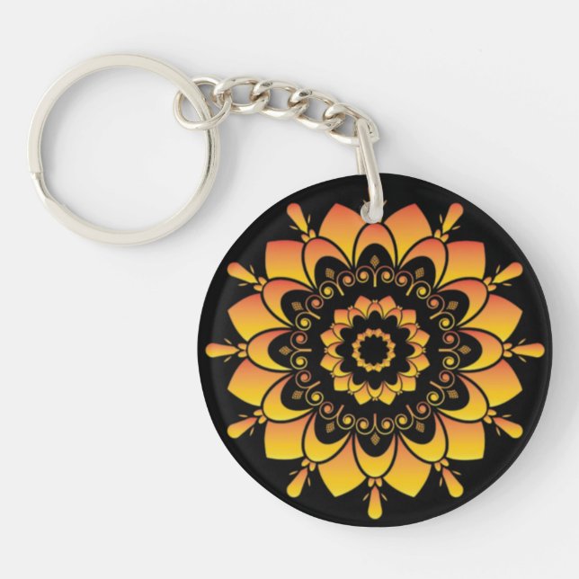 Golden Unique Mandala Design Key Ring (Front)