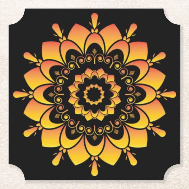 Golden Unique Mandala Design Paper Coaster (Front)