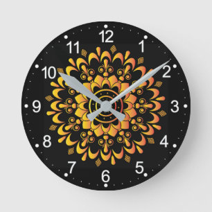 Golden Unique Mandala Design  Round Clock