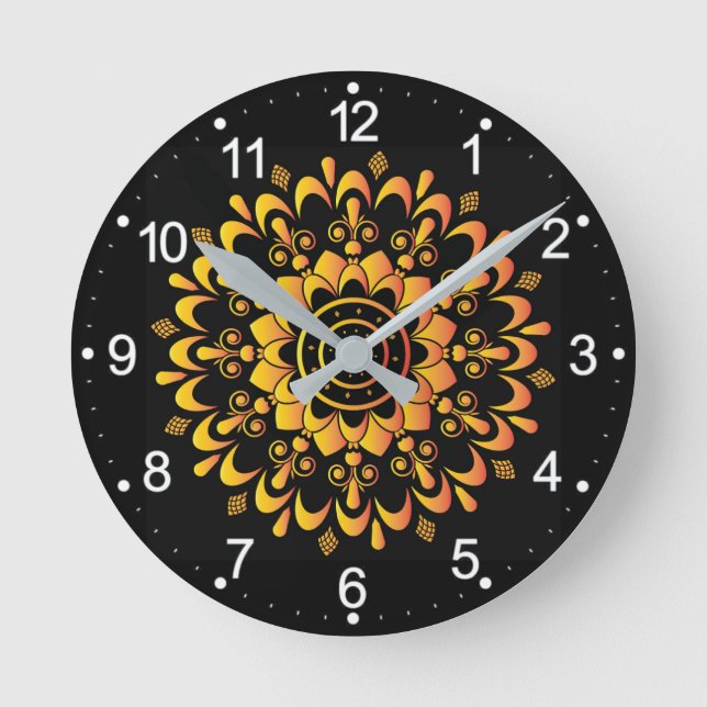 Golden Unique Mandala Design  Round Clock (Front)