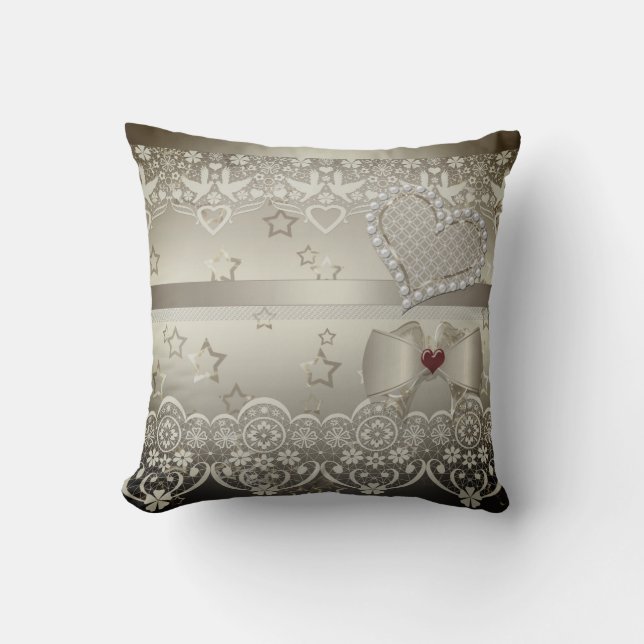 Golden Valentines Day Wedding illustration heart l Cushion (Front)