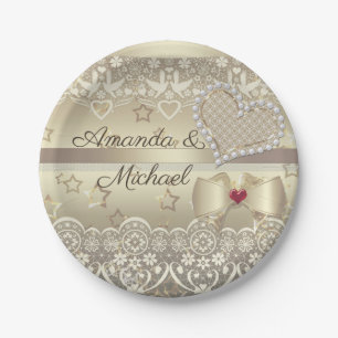 Golden Valentines Day Wedding illustration heart l Paper Plate