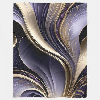 Golden Veil - Luxurious Gold and Violet Abstract Fleece Blanket