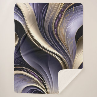 Golden Veil - Luxurious Gold and Violet Abstract Sherpa Blanket