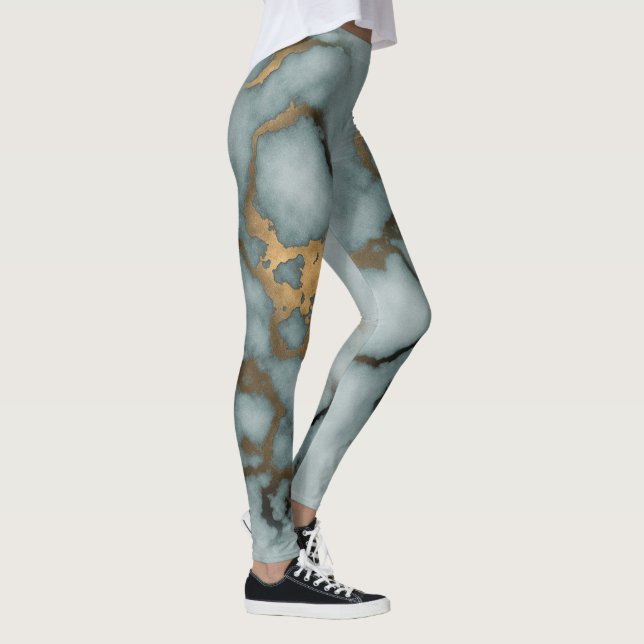Golden Vein Marble  Ocean Mist Leggings (Right)