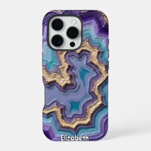 Golden-Veined Abstract Geode iPhone 16 Pro Case