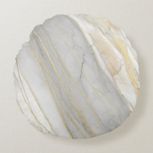 Golden Veined Carrara Marble Texture Round Cushion